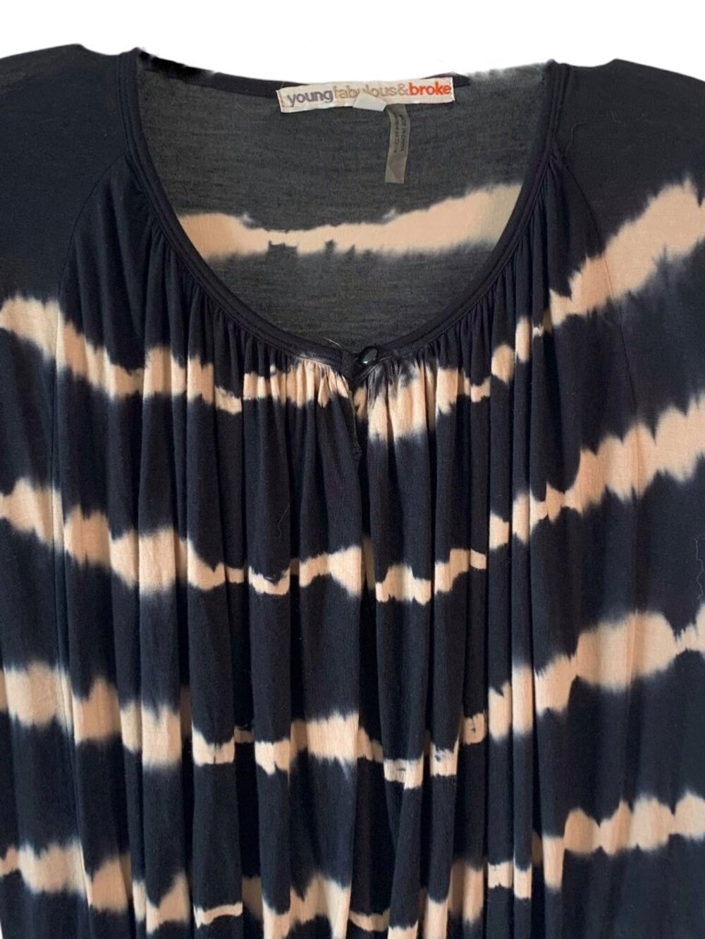 YOUNG, FABULOUS and BROKE Black + Tan Tie-Dye Cap Sleeve Knit Mini Dress Small - Picture 2 of 7